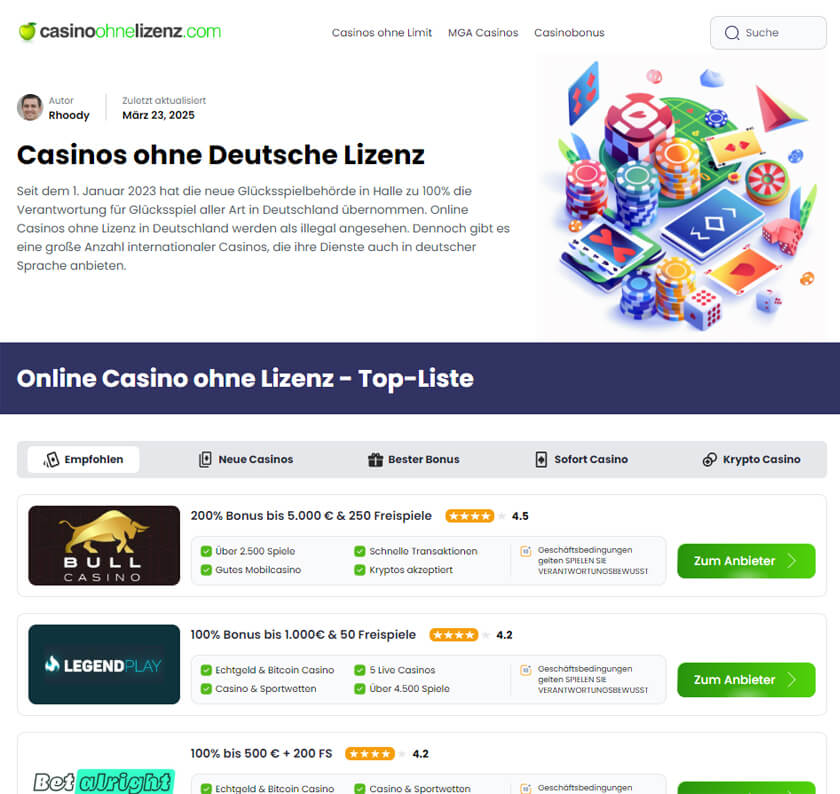 Casinos ohne Lizenz